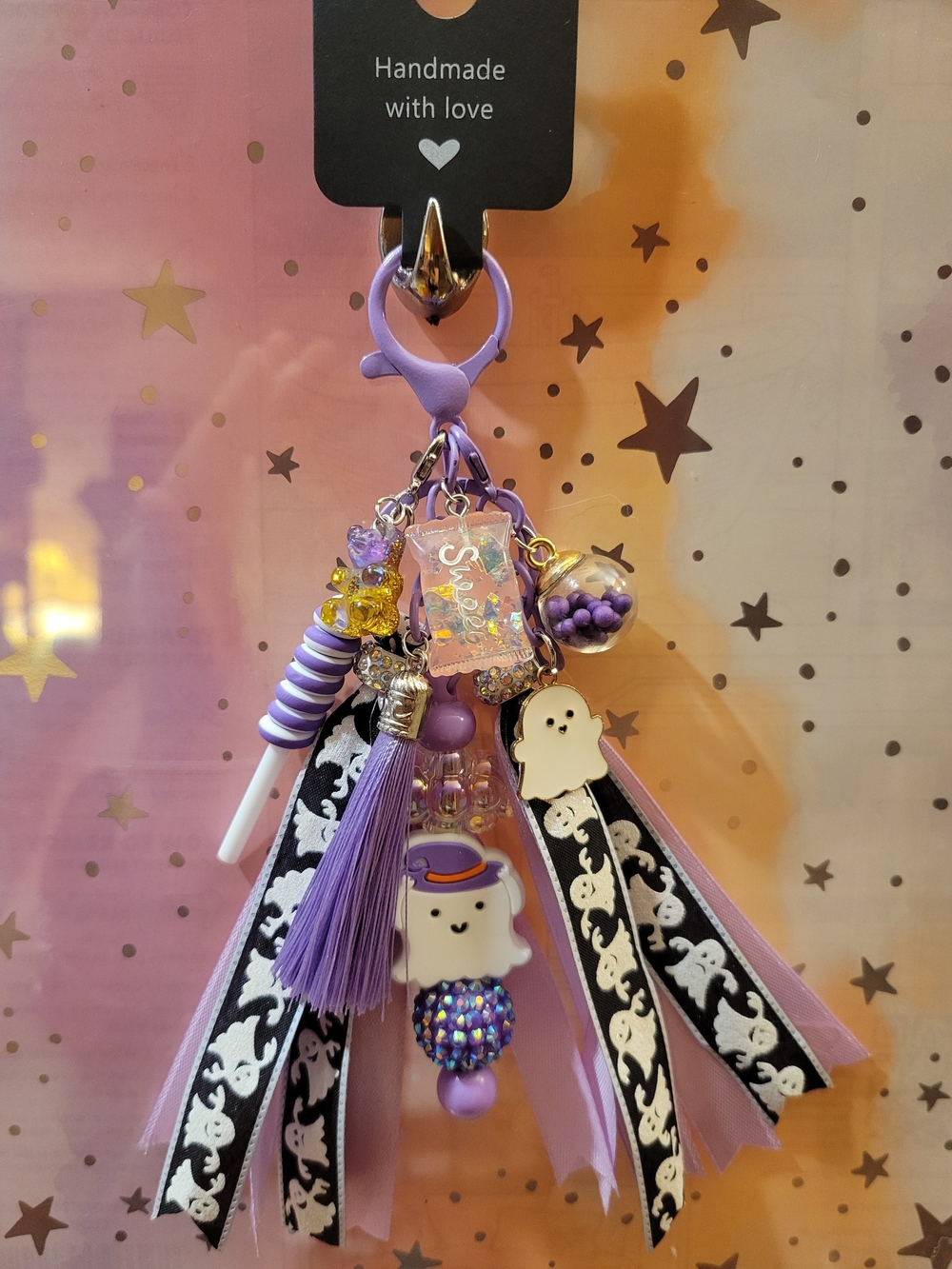 Halloween Keychain Purse Charm Handbag Charm Spooky Ghost- Handmade